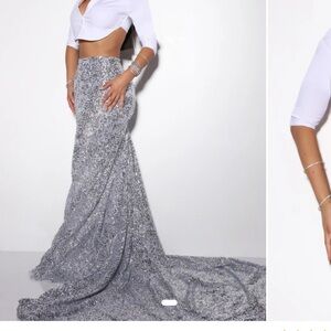 Fashion Nova Silver Sequin Maxi Skirt